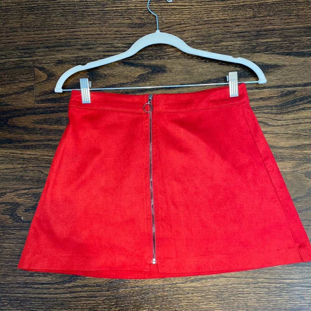 Zara TRF red suede mini skirt with front zipper